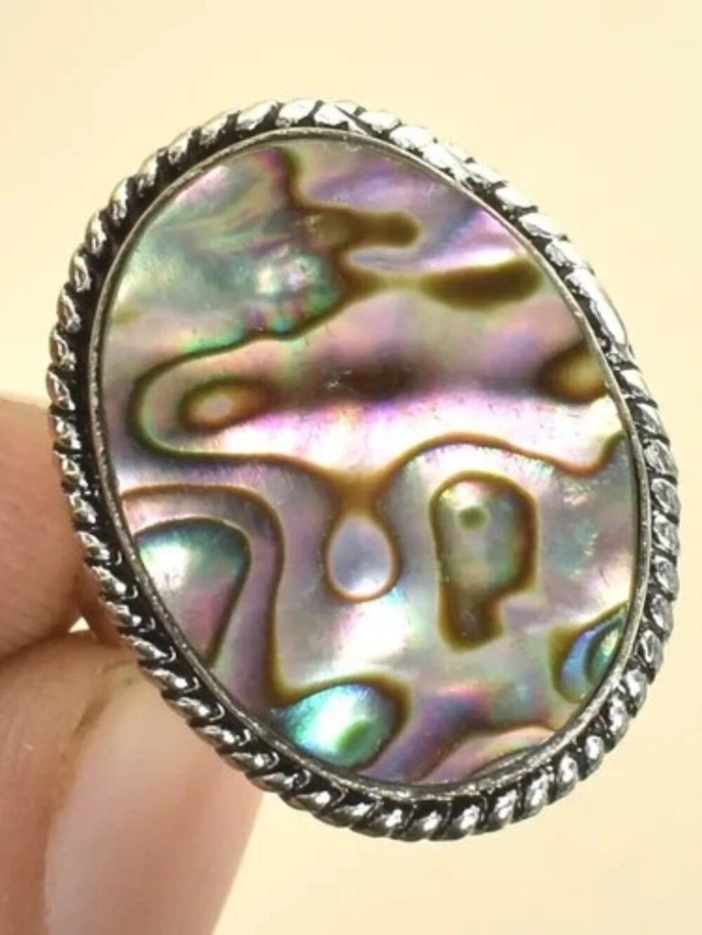 Abalone Shell Gemstone Sterling Silver Ring Size 6.75